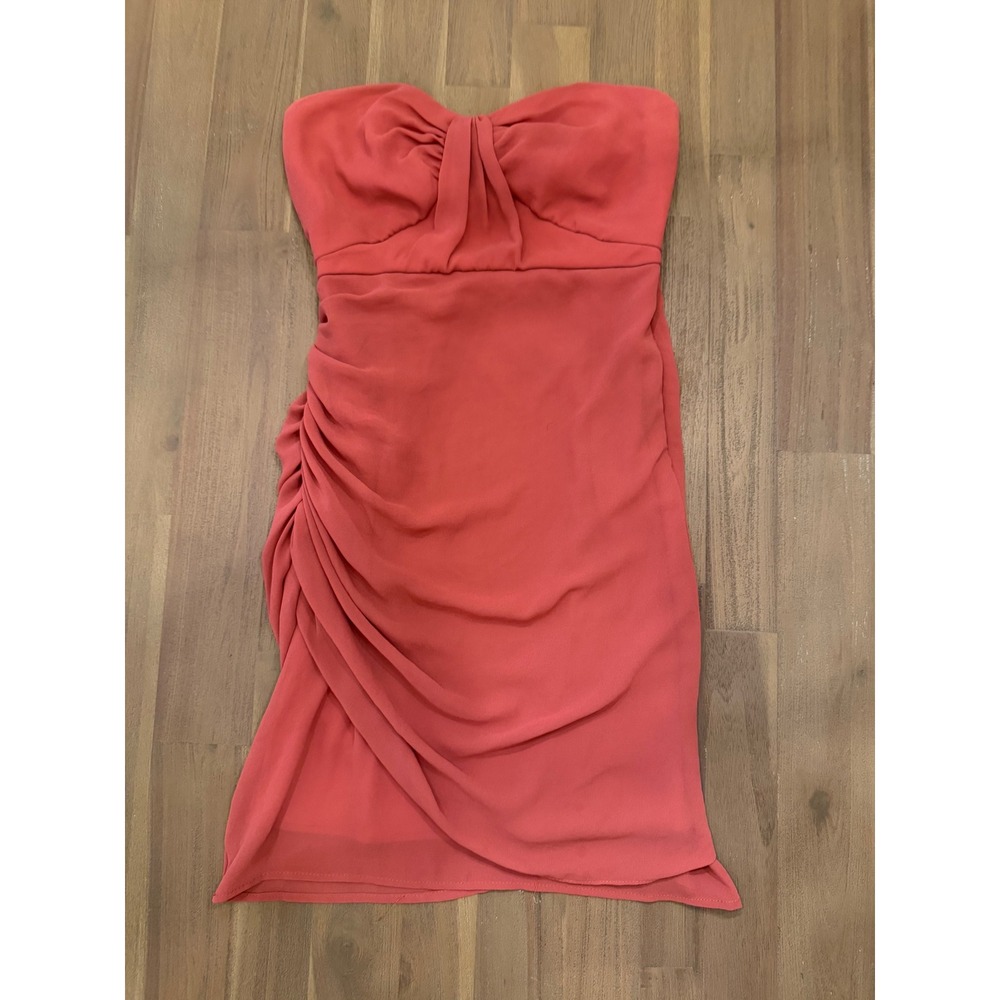 Coral Pink Strapless Ruched Mini Dress Sweetheart Neckline Small